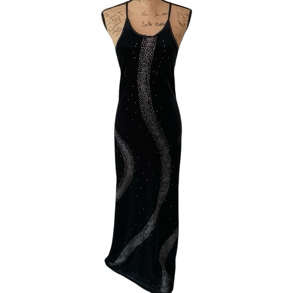 Vintage Black Evening Dress with Splash Rhinestones Size 9/10 - Picture 2 of 8